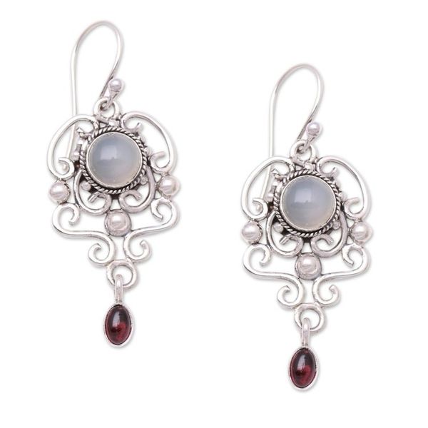 Alternate image for Moonstone and garnet dangle earrings Spirit Chandelier