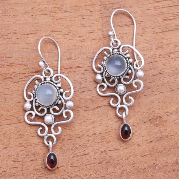 Alternate image for Moonstone and garnet dangle earrings Spirit Chandelier