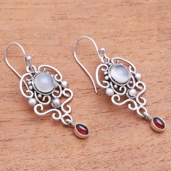 Alternate image for Moonstone and garnet dangle earrings Spirit Chandelier