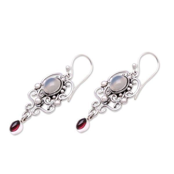 Alternate image for Moonstone and garnet dangle earrings Spirit Chandelier