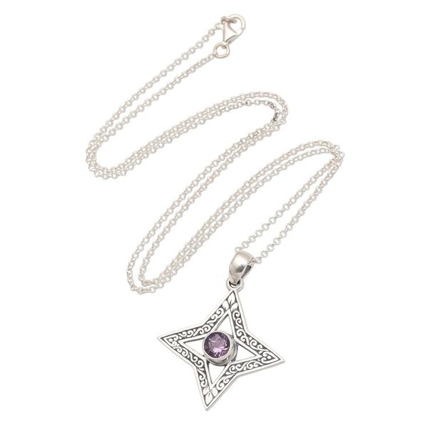 Alternate image for Four Pointed Star Sterling Silver Amethyst Pendant Due North