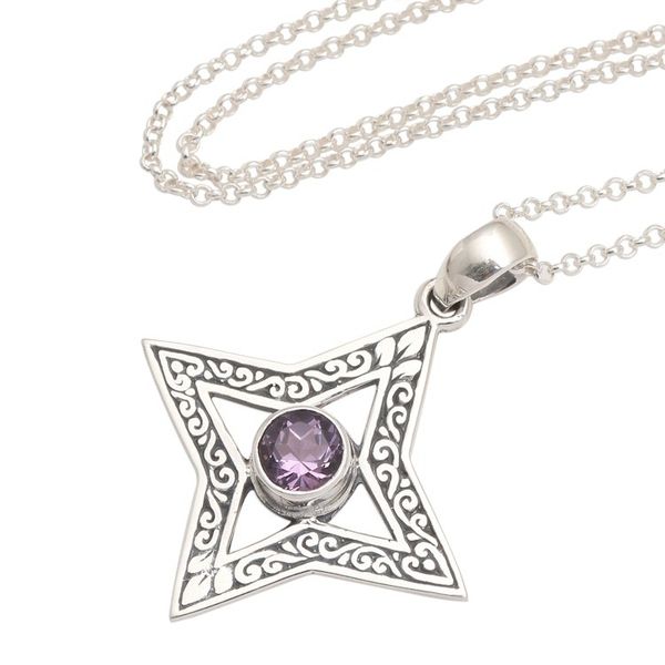 Alternate image for Four Pointed Star Sterling Silver Amethyst Pendant Due North