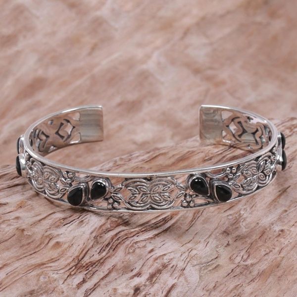 Alternate image for Onyx and Sterling Silver Cuff Bracelet from Indonesia Black Dewdrops