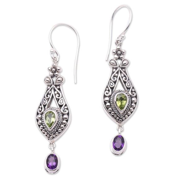 Alternate image for Faceted Peridot and Amethyst Dangle Earrings from Bali Diverse Combination