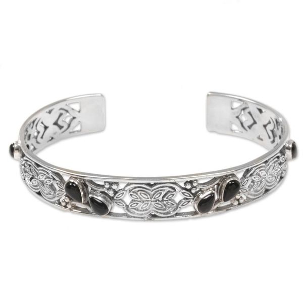 Alternate image for Onyx and Sterling Silver Cuff Bracelet from Indonesia Black Dewdrops