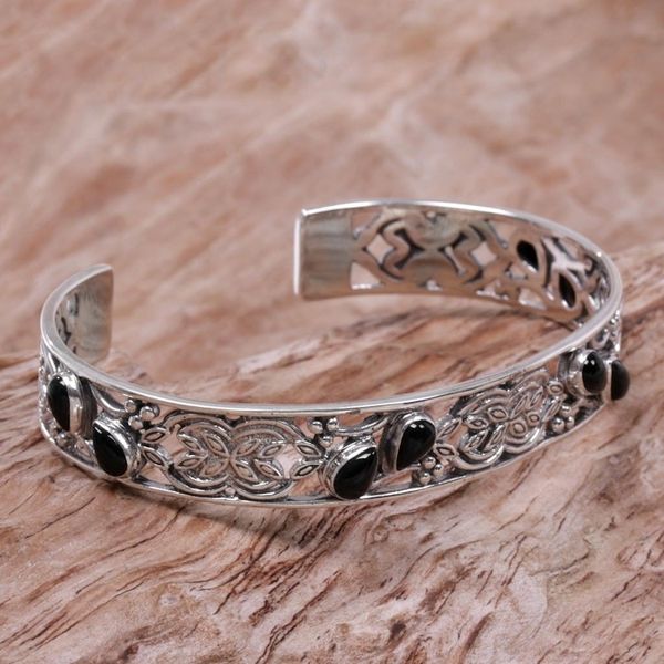 Alternate image for Onyx and Sterling Silver Cuff Bracelet from Indonesia Black Dewdrops