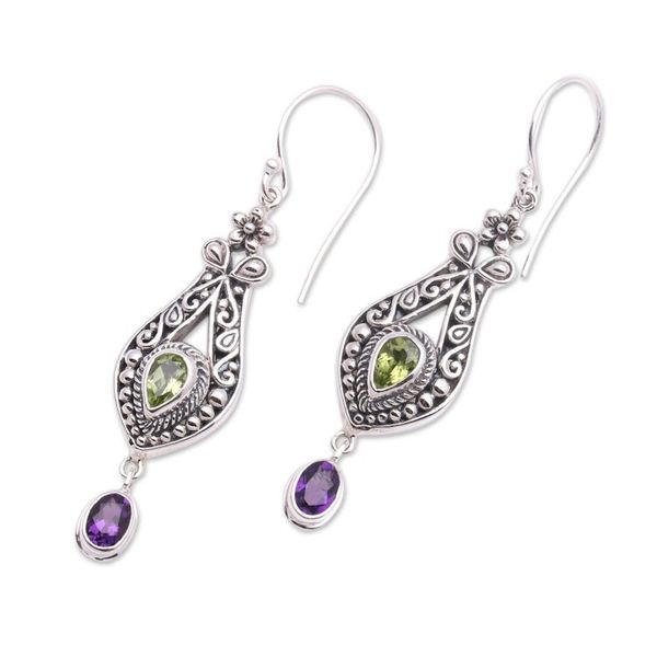 Alternate image for Faceted Peridot and Amethyst Dangle Earrings from Bali Diverse Combination