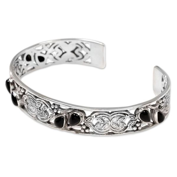 Alternate image for Onyx and Sterling Silver Cuff Bracelet from Indonesia Black Dewdrops