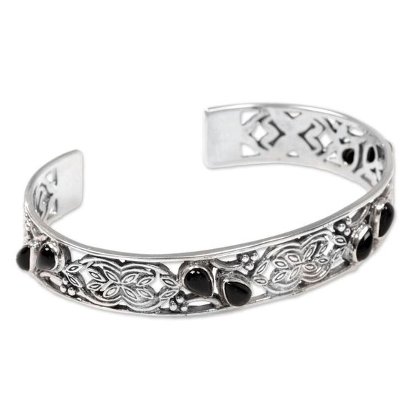 Alternate image for Onyx and Sterling Silver Cuff Bracelet from Indonesia Black Dewdrops