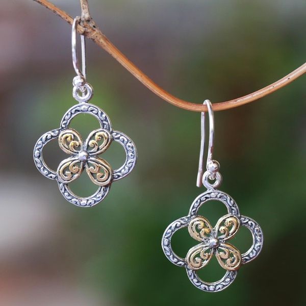 Alternate image for Floral Gold Accented Sterling Silver Dangle Earrings Summery Petals