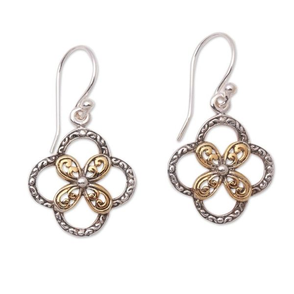Alternate image for Floral Gold Accented Sterling Silver Dangle Earrings Summery Petals