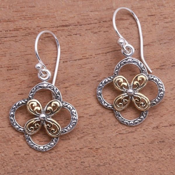 Alternate image for Floral Gold Accented Sterling Silver Dangle Earrings Summery Petals