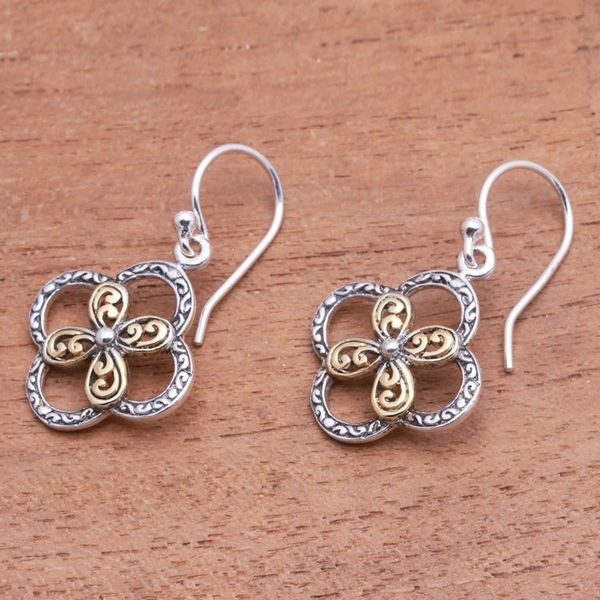 Alternate image for Floral Gold Accented Sterling Silver Dangle Earrings Summery Petals