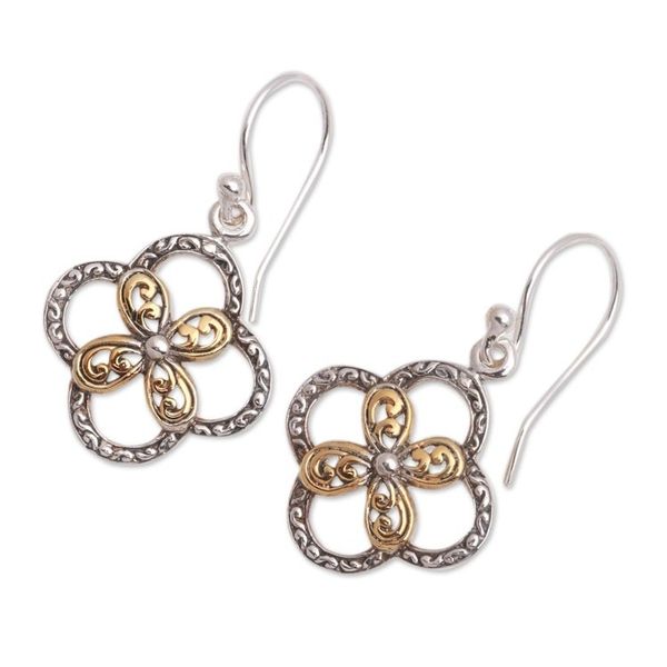Alternate image for Floral Gold Accented Sterling Silver Dangle Earrings Summery Petals