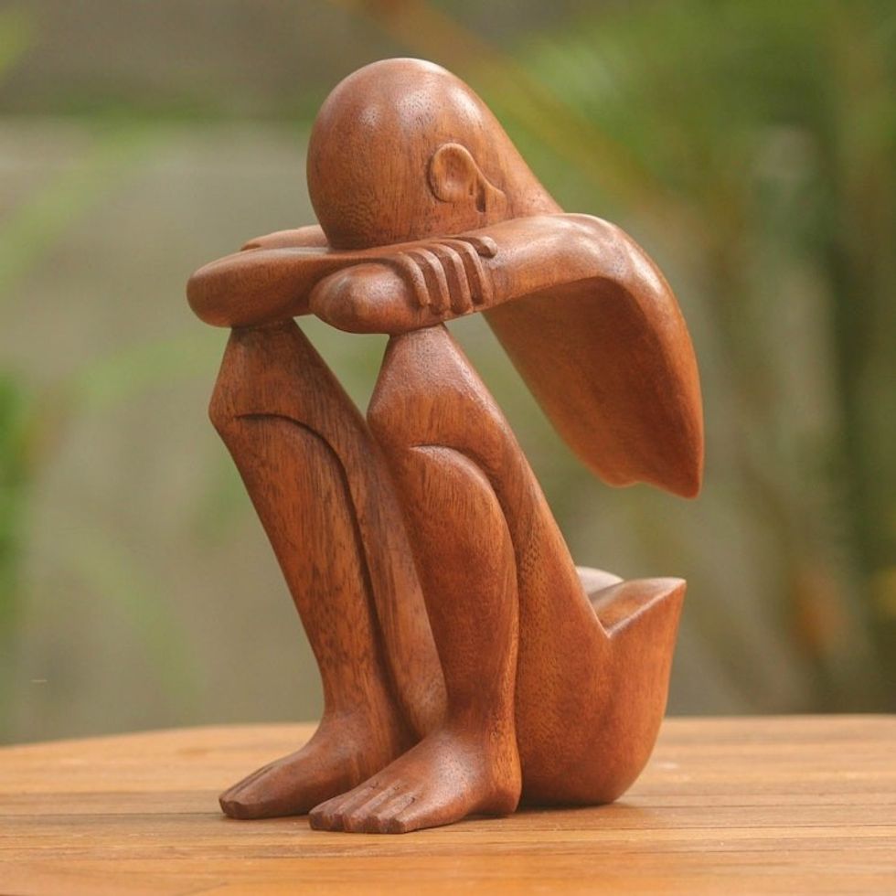 Hand Carved Suar Wood Sculpture 'Abstract Rest'