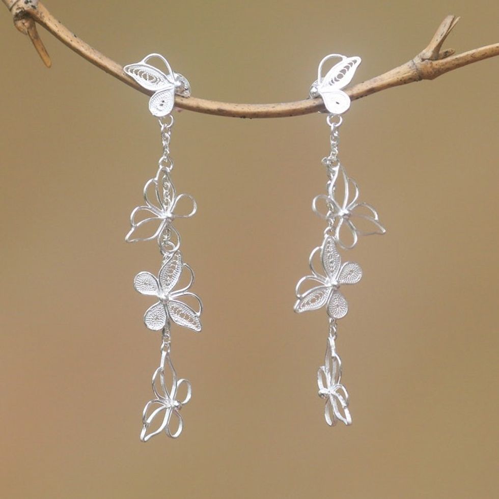Sterling Silver Filigree Butterfly Earrings from Java 'Loving Butterfly'