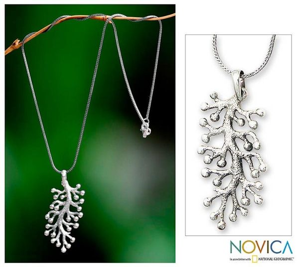 Alternate image for Hand Crafted Sterling Silver Pendant Necklace Coral Frost
