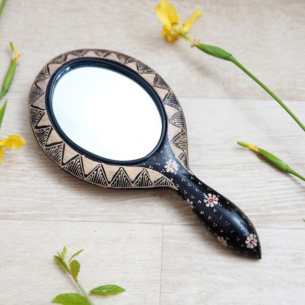 Alternate image for Fair Trade Art Javanese Hand Mirror Floral Batik on Wood Java Beauty