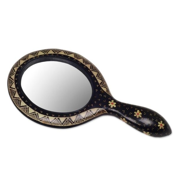 Alternate image for Fair Trade Art Javanese Hand Mirror Floral Batik on Wood Java Beauty