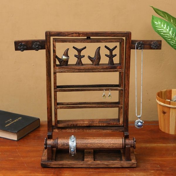 Alternate image for Floral Jempinis Wood Jewelry Stand in Dark Brown from Bali Serene Forest in Dark Brown