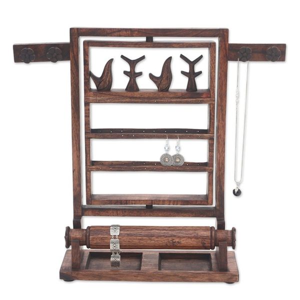 Alternate image for Floral Jempinis Wood Jewelry Stand in Dark Brown from Bali Serene Forest in Dark Brown