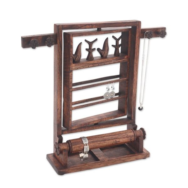 Alternate image for Floral Jempinis Wood Jewelry Stand in Dark Brown from Bali Serene Forest in Dark Brown