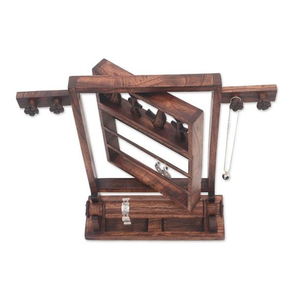 Alternate image for Floral Jempinis Wood Jewelry Stand in Dark Brown from Bali Serene Forest in Dark Brown