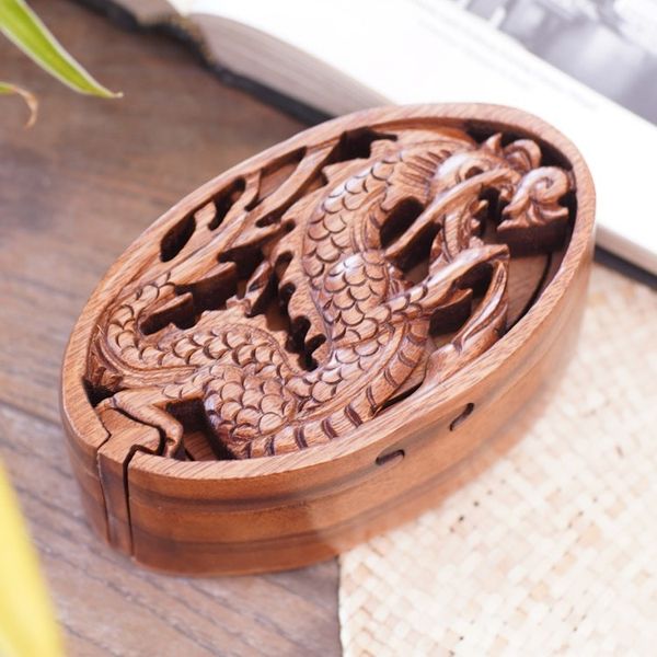 Alternate image for Dragon-Themed Suar Wood Puzzle Box from Bali Dragon Oval