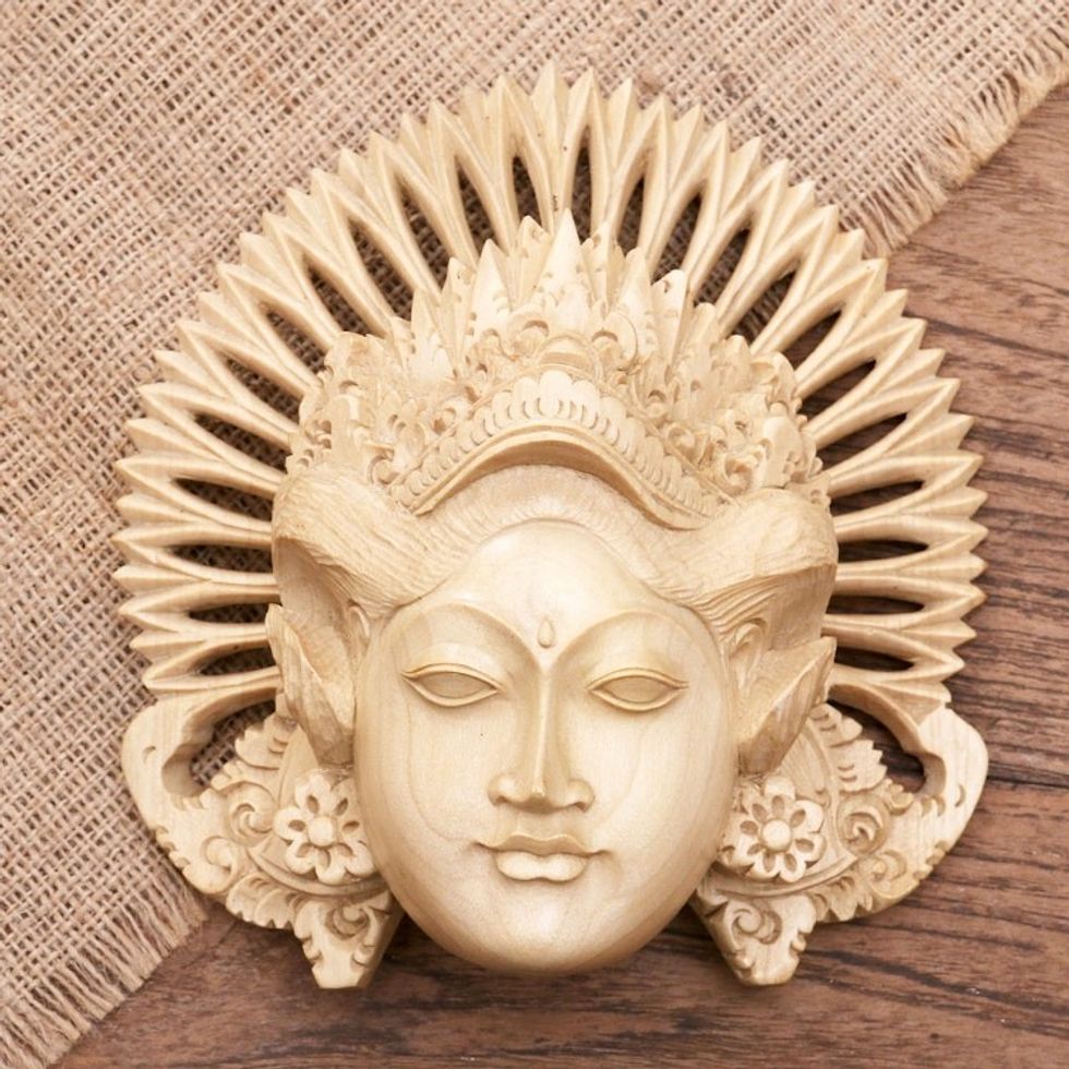 Hand-Carved Wood Mask of a Janger Dancer from Indonesia 'Beautiful Janger'