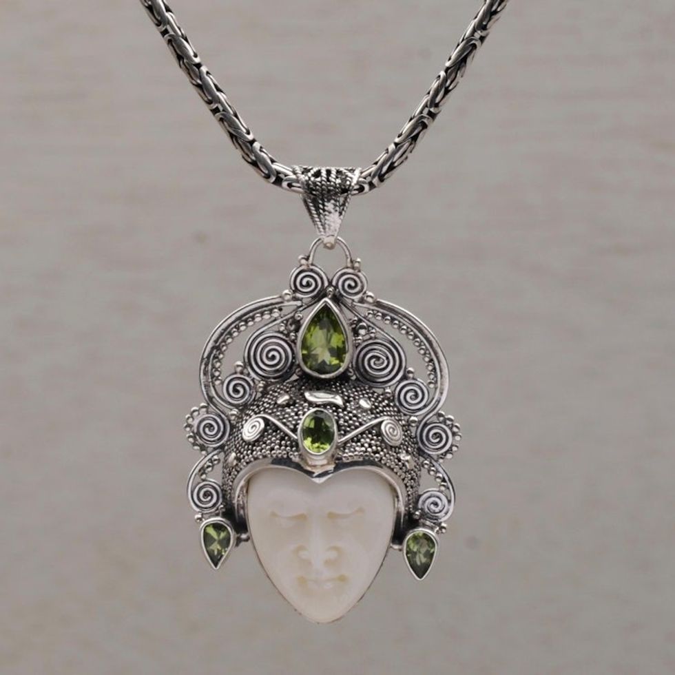 Peridot and Sterling Silver Pendant Necklace from Bali 'Bedugul Prince'
