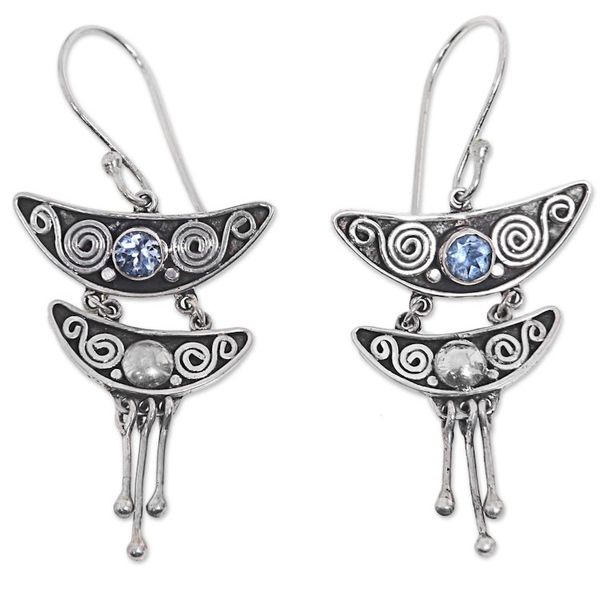 Alternate image for Balinese Sterling Silver and Blue Topaz Dangle Earrings Balinese Pagoda