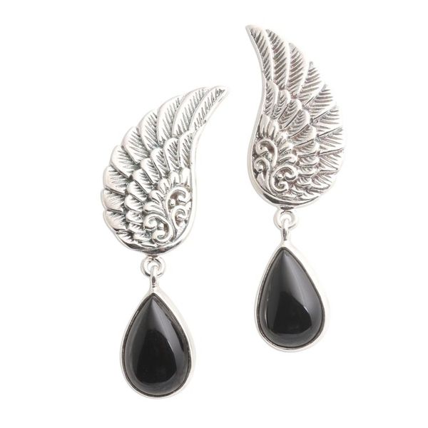 Alternate image for Onyx Sterling Silver Dangle Earrings Wings On the Wings of Midnight