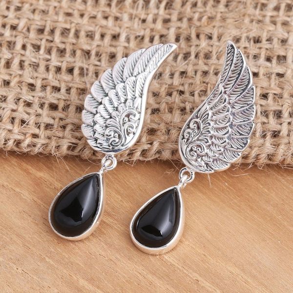 Alternate image for Onyx Sterling Silver Dangle Earrings Wings On the Wings of Midnight