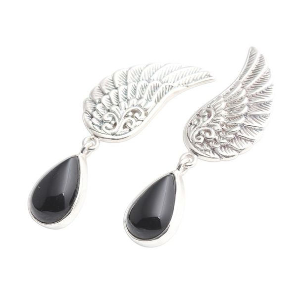 Alternate image for Onyx Sterling Silver Dangle Earrings Wings On the Wings of Midnight