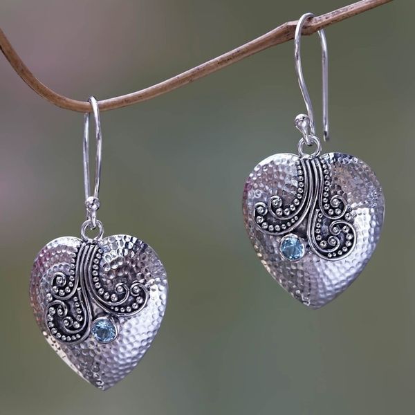 Alternate image for Sterling Silver Heart Earrings with Blue Topaz Loves Story