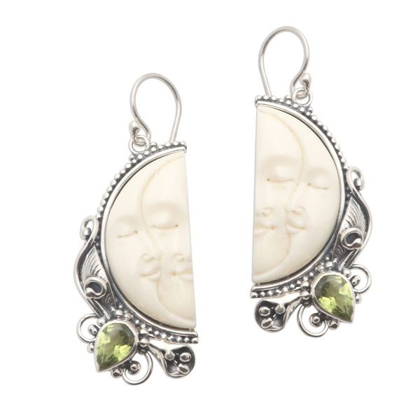 Alternate image for Peridot and Sterling Silver Moon Dangle Earrings Cheek to Cheek