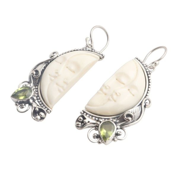 Alternate image for Peridot and Sterling Silver Moon Dangle Earrings Cheek to Cheek