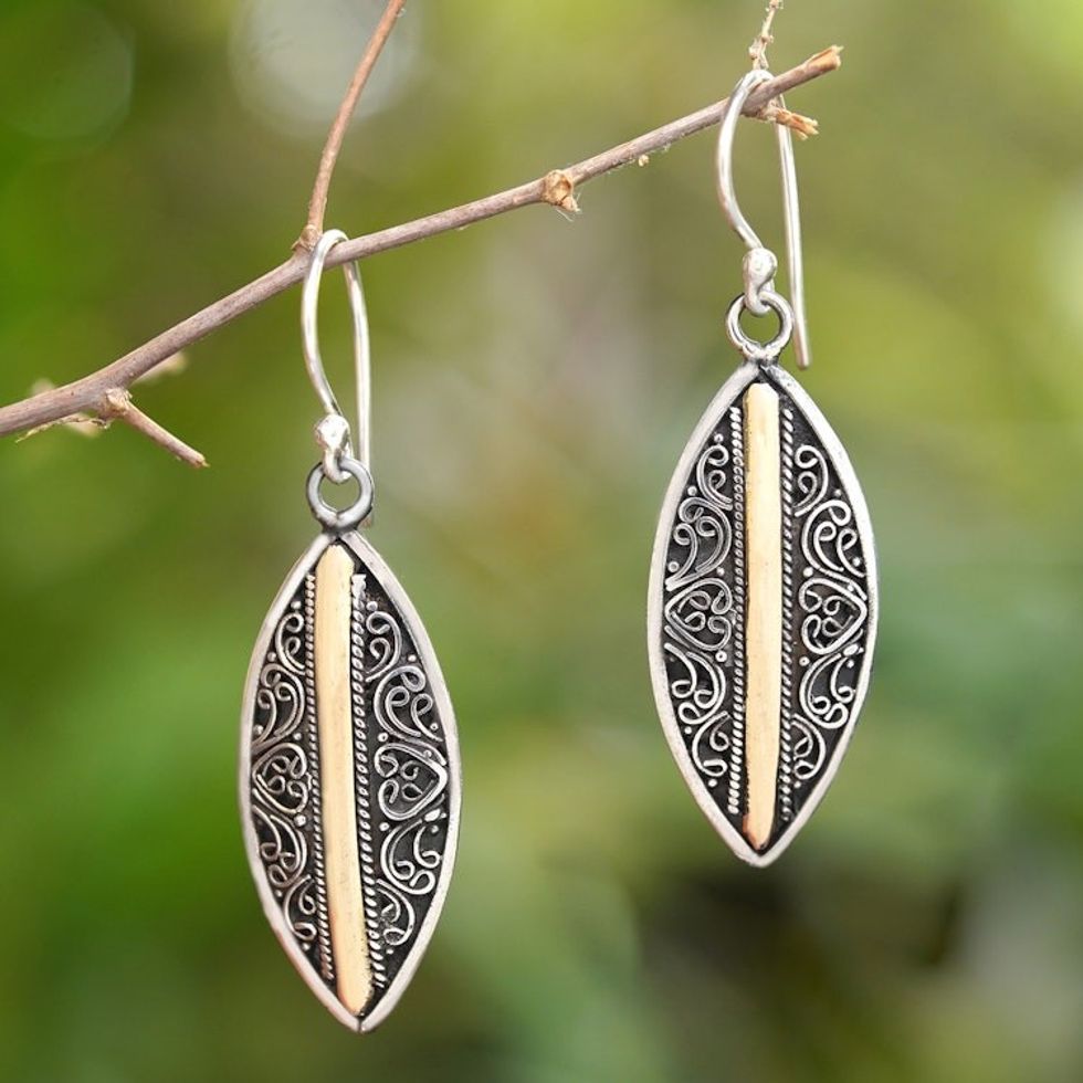 Sterling Silver Dangle Earrings with 18k Gold Accents 'Luminous Shields'
