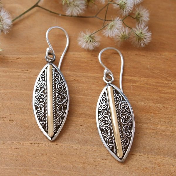 Alternate image for Sterling Silver Dangle Earrings with 18k Gold Accents Luminous Shields
