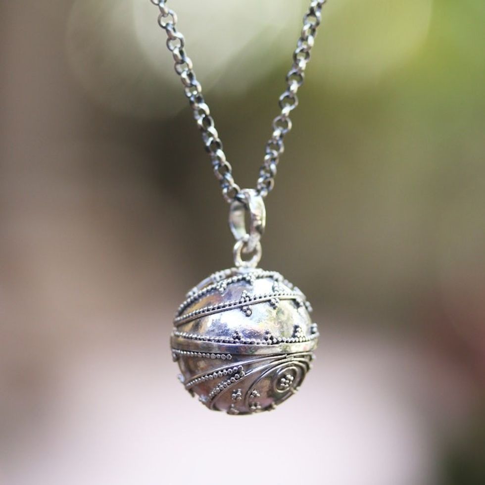 Handmade Heart Theme Sterling Silver Harmony Ball Necklace 'Lovely Whirlwind'