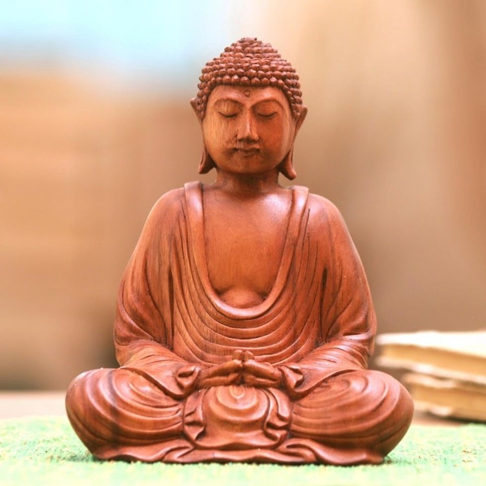 Hand-Carved Suar Wood Buddha Sculpture from Indonesia 'Let Peace In'