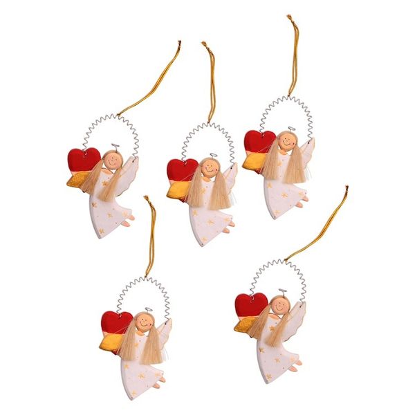 Alternate image for Heart-Themed Wood Angel Ornaments in White Set of 5 Loving Angels