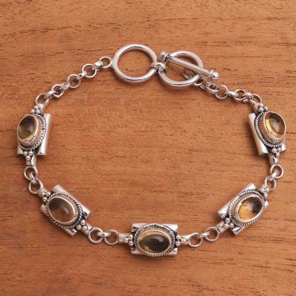 Oval Citrine Link Bracelet from Bali 'Rich Domes'