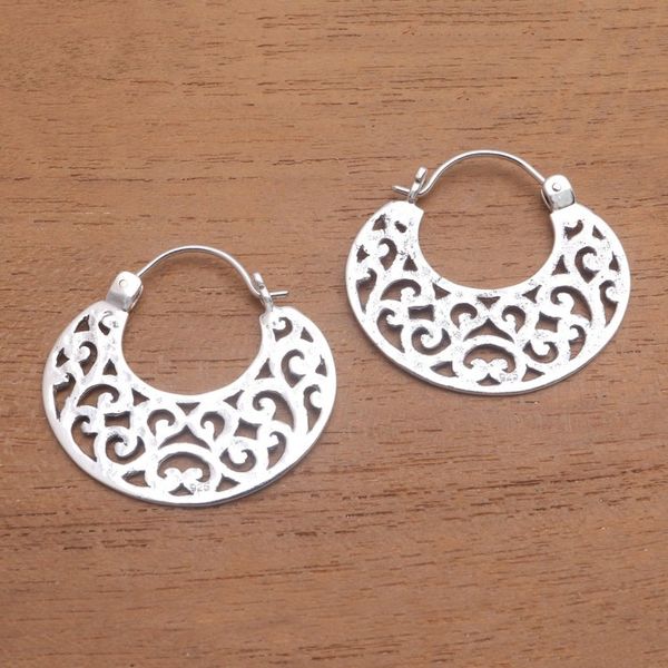 Alternate image for Openwork Sterling Silver Hoop Earrings from Bali Beautiful Curves
