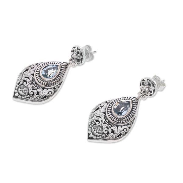 Alternate image for Floral Blue Topaz Dangle Earrings from Bali Tari Lotus