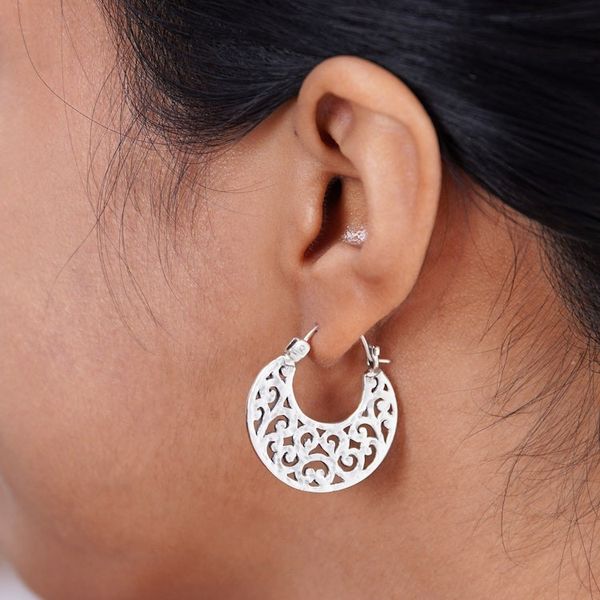 Alternate image for Openwork Sterling Silver Hoop Earrings from Bali Beautiful Curves