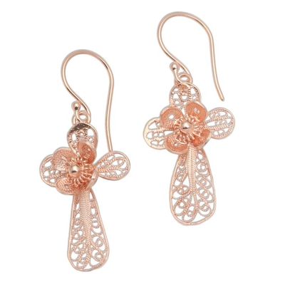 Alternate image for Hand Crafted Rose Gold Plated Flower Dangle Earrings Flower Cross