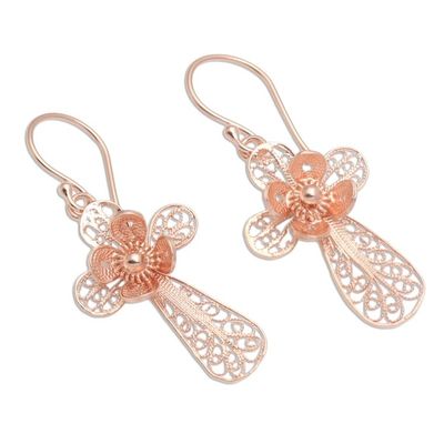 Alternate image for Hand Crafted Rose Gold Plated Flower Dangle Earrings Flower Cross