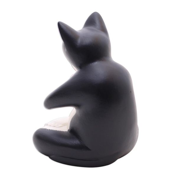 Alternate image for Wood Sculpture of a Meditating Tuxedo Cat from Bali Meditating Tuxedo Kitty