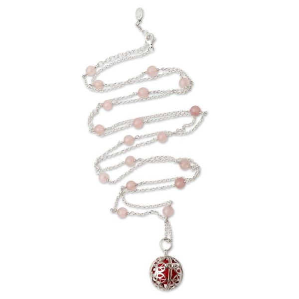 Alternate image for Balinese Silver and Rose Quartz Harmony Ball Necklace Sweet Omkara